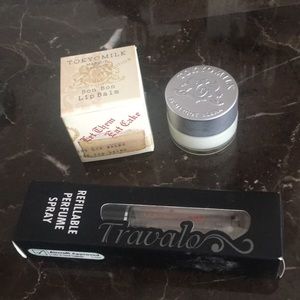 TokyoMilk Bon Lip Balm w refillable perfume spray.
